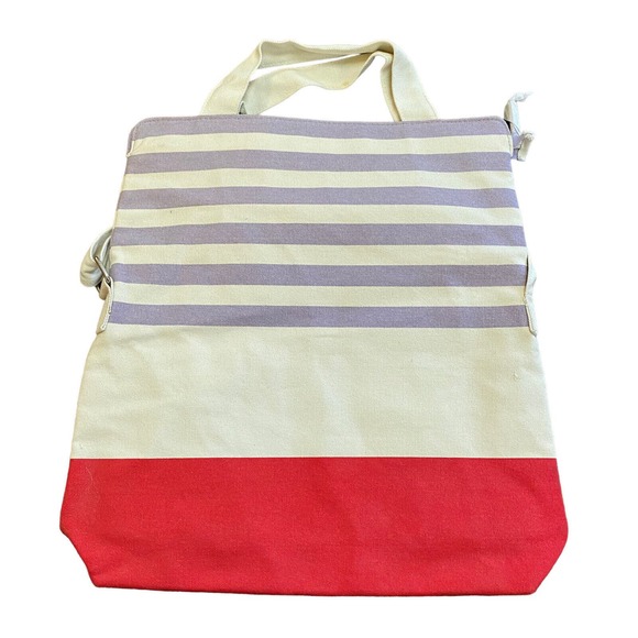 Pureology Tote Bag Striped Canvas Red Purple White Shoulder And Hand Strap Zip - Picture 2 of 4
